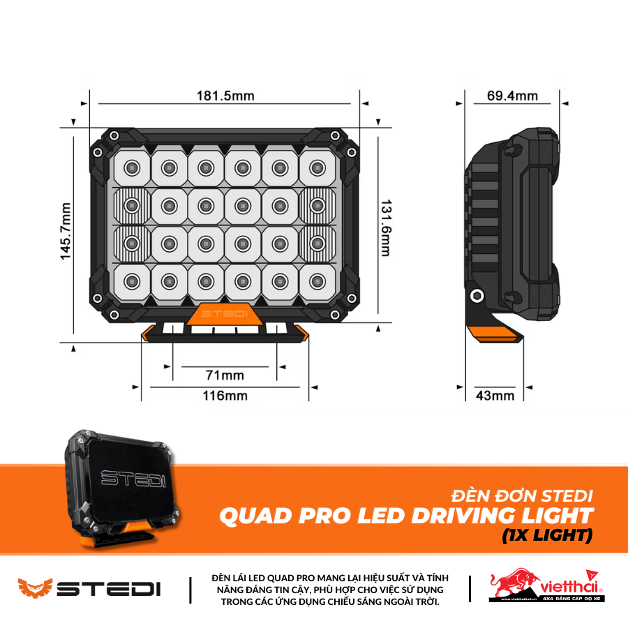 ĐÈN STEDI SINGLE (1X LIGHT) QUAD PRO LED DRIVING LIGHT
