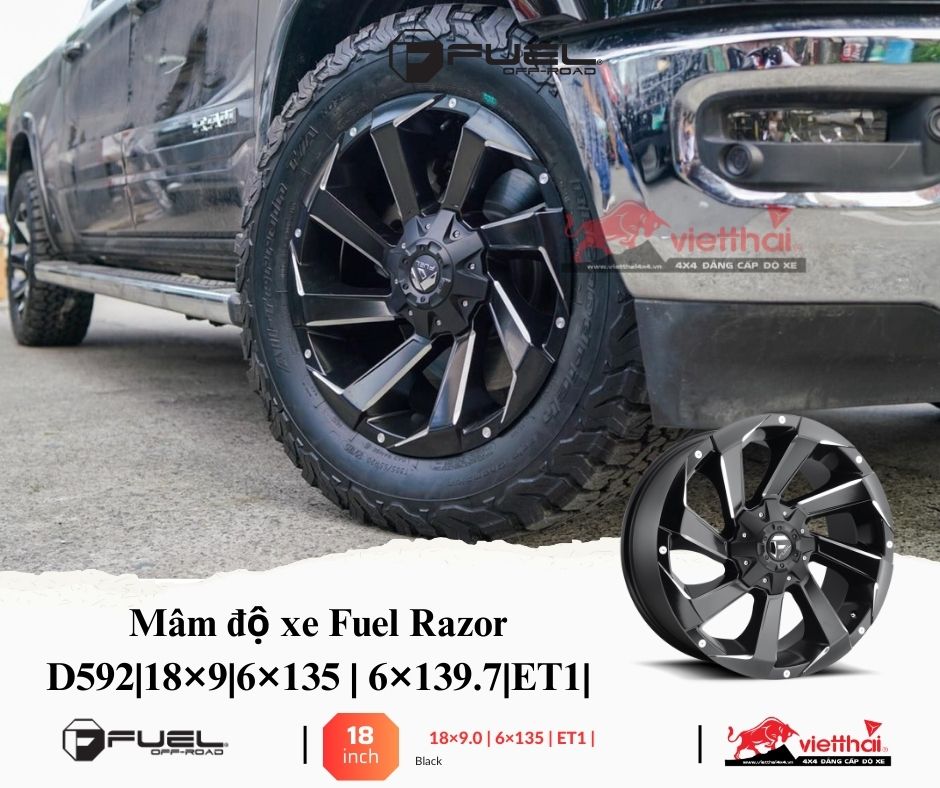 Mâm độ xe Fuel Razor D592|18×9|6×135 | 6×139.7|ET1|