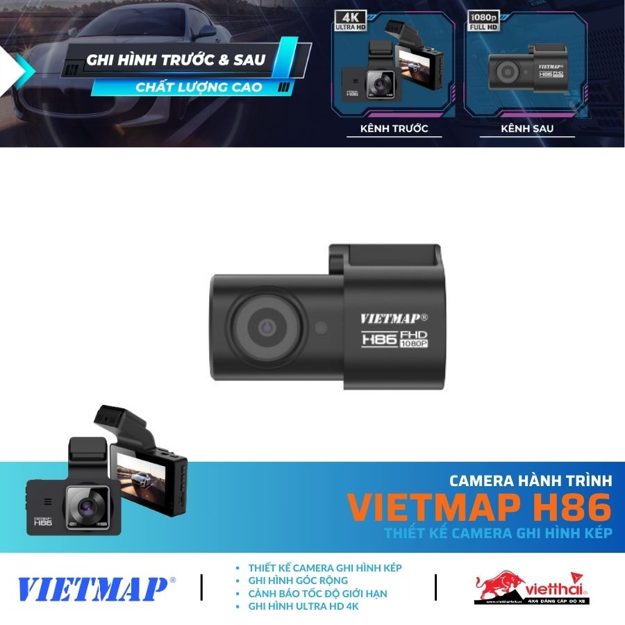 CAMERA HÀNH TRÌNH VIETMAP H86 - Thiết kế camera ghi hình kép