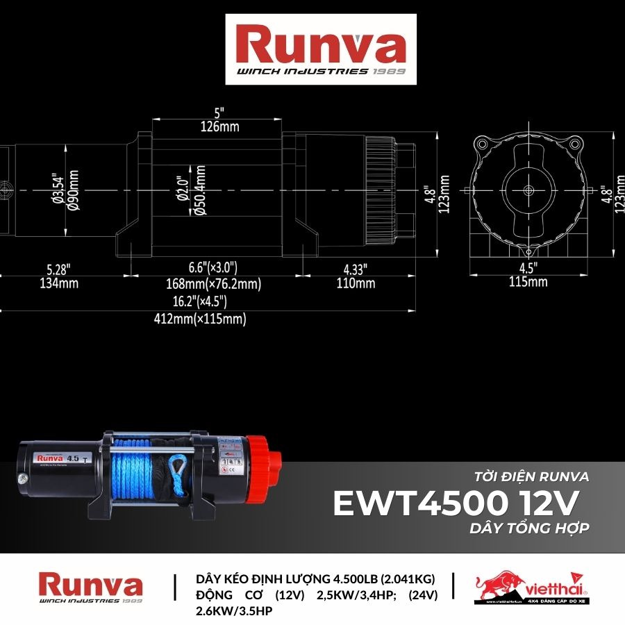 TỜI RUNVA EWT4500 12V VỚI DÂY TỔNG HỢP
