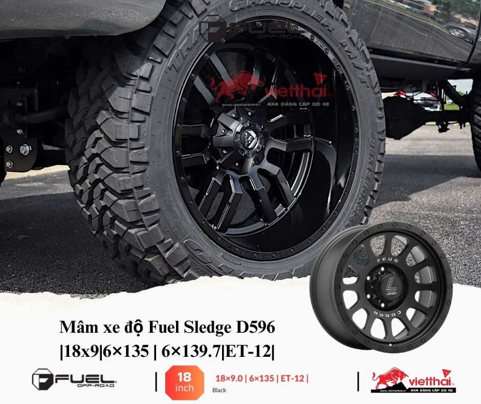 Mâm xe độ Fuel Sledge D596 |18x9|6×135 | 6×139.7|ET-12|