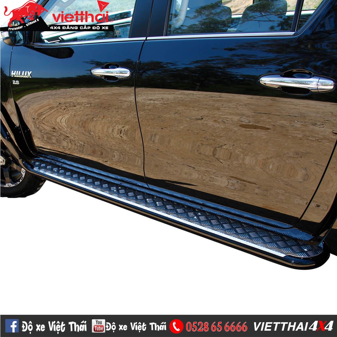 Bệ bước TJM  Moludar Side Protetion Step ống cỡ 63 Đen dành cho Hilux