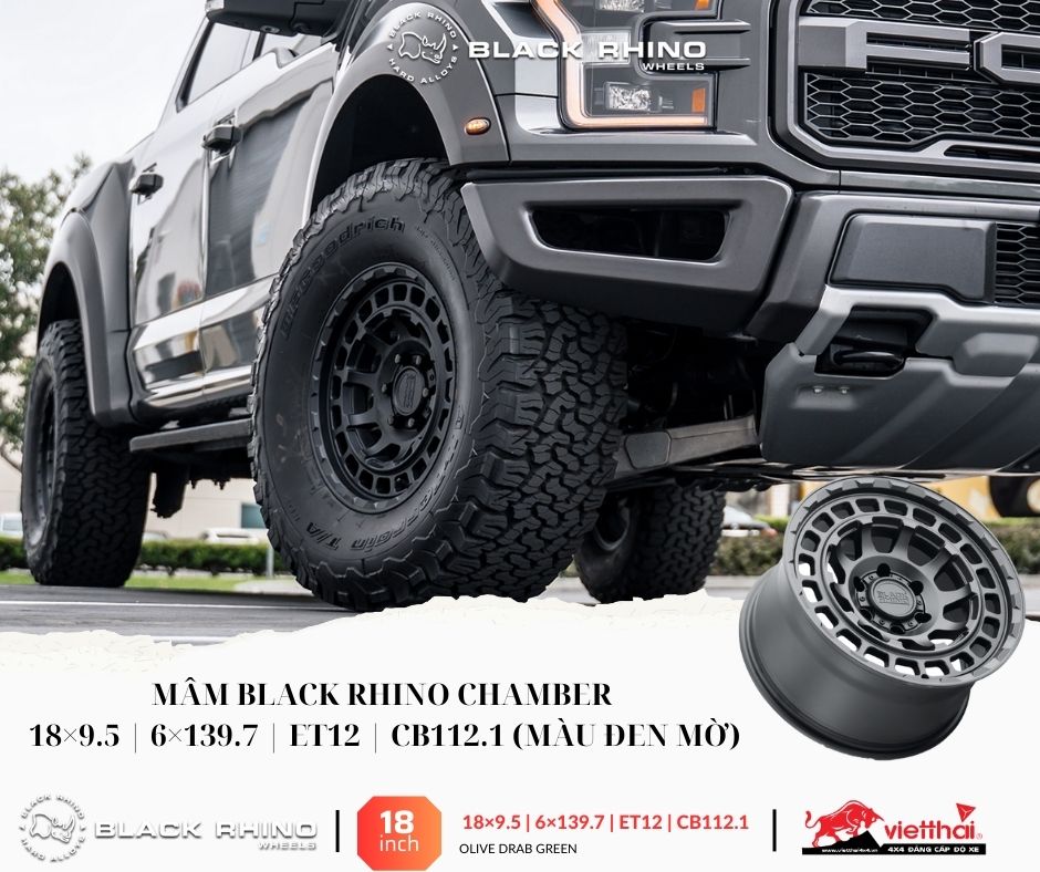 MÂM BLACK RHINO CHAMBER 18×9.5 | 6×139.7 | ET12 | CB112.1 (MÀU ĐEN MỜ)
