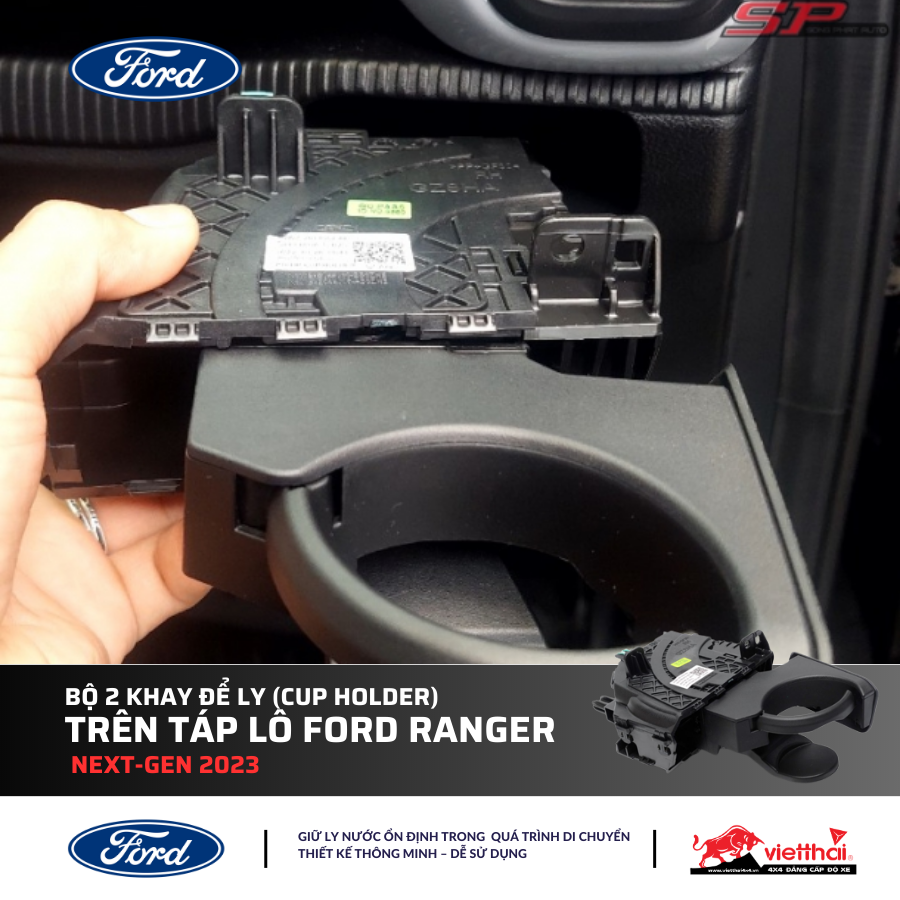 Bộ 2 Khay để ly (Cup Holder) trên táp lô Ford Ranger Next-Gen 2023