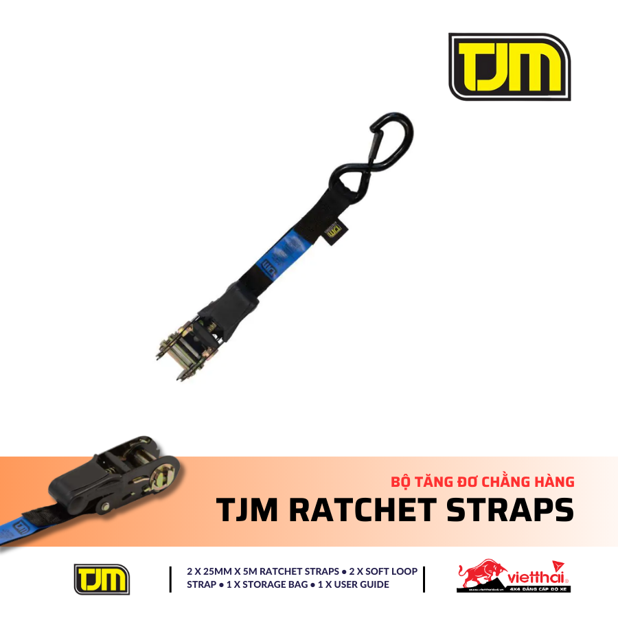 Bộ tăng đơ chằng hàng TJM Ratchet Straps 25mm x 5m