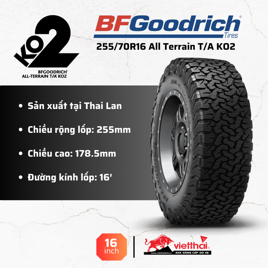 Lốp BFGoodrich 255/70R16 All Terrain T/A KO2 (Thái Lan)