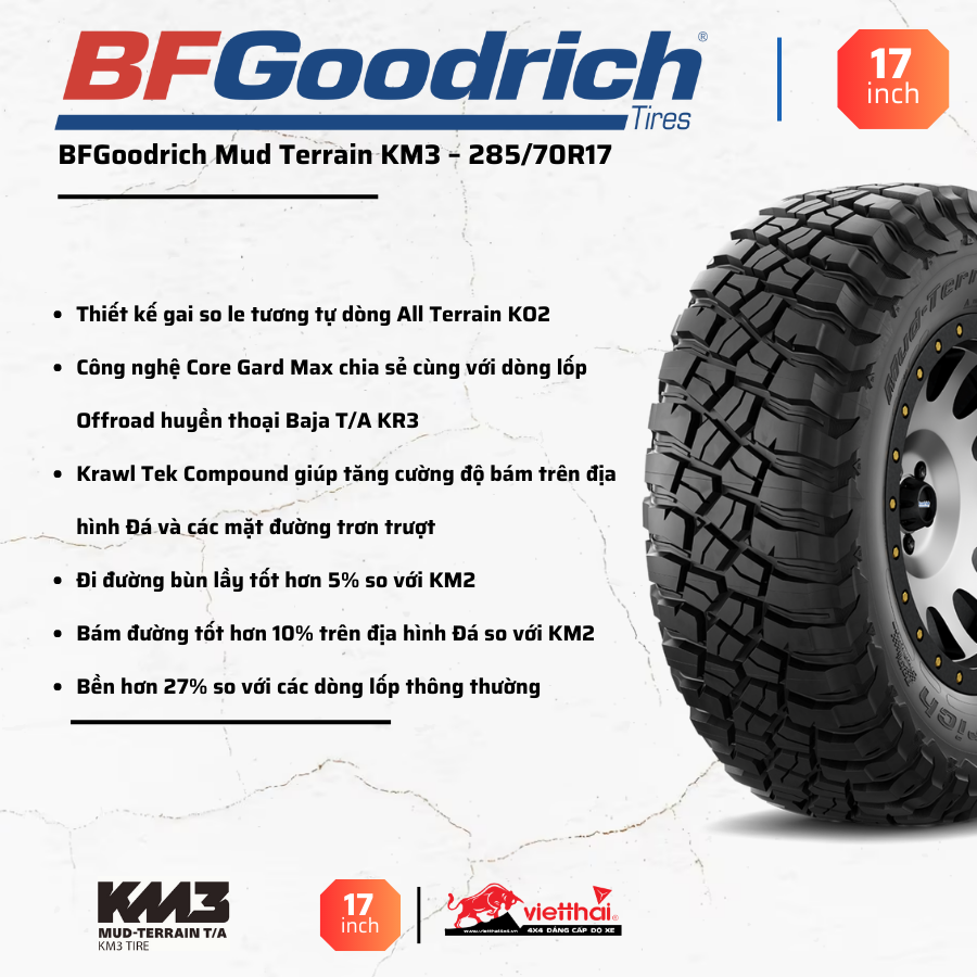 Lốp BFGoodrich Mud Terrain KM3 – 285/70R17 (Made in USA)