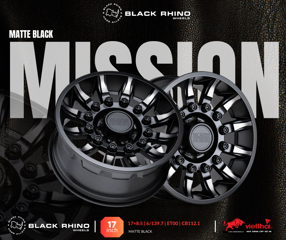 Mâm Black Rhino Mission 17×8.5 | 6/139.7 | ET00 | CB112.1 (Màu Đen mờ)