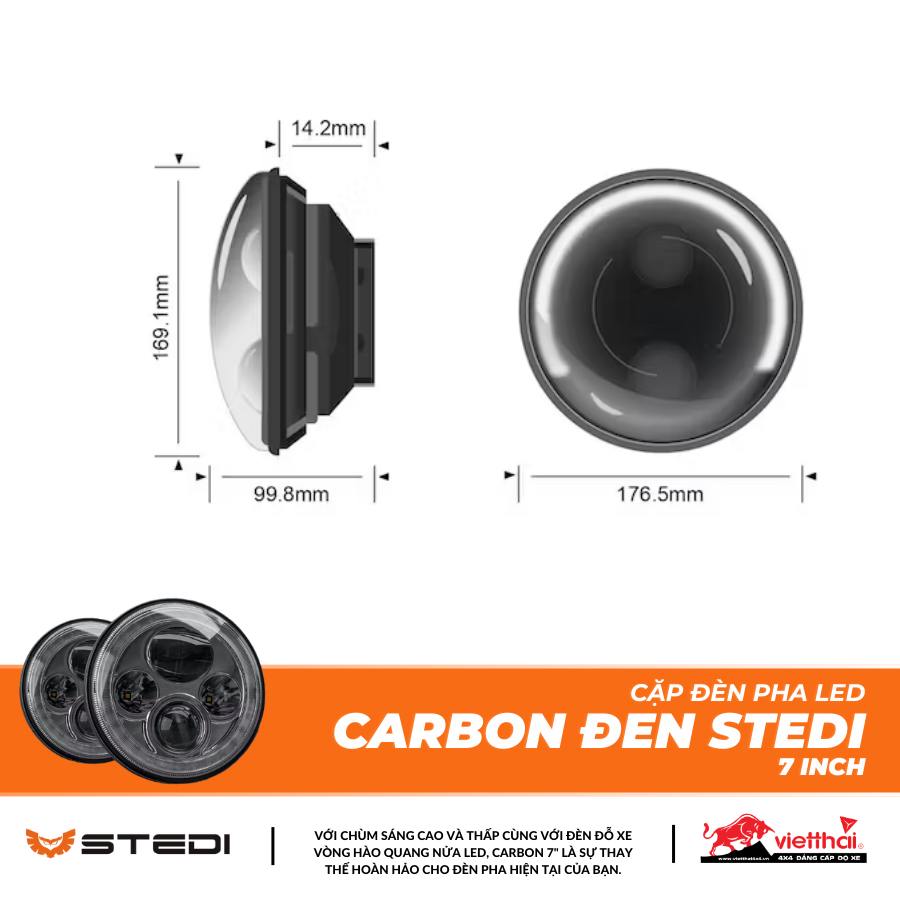 CẶP ĐÈN PHA LED CARBON ĐEN STEDI 7 INCH