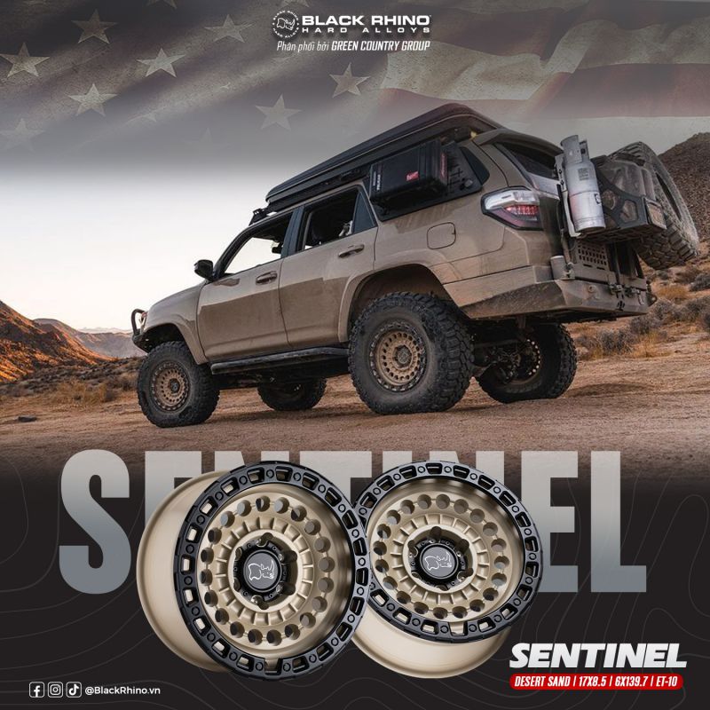MÂM BLACK RHINO SENTINEL 17×8.5 | 6×139.7 | ET-10 | CB112.1 (MÀU VÀNG CÁT)