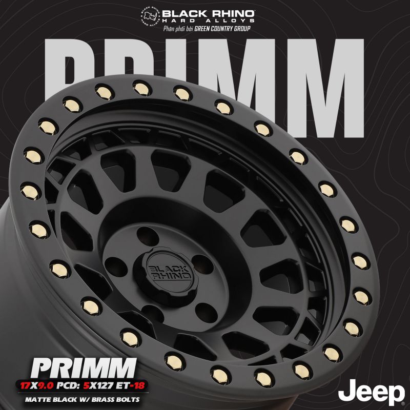 MÂM BLACK RHINO PRIMM 17×9 | 5×127 | ET-18 | CB71.5 (MÀU ĐEN MỜ)