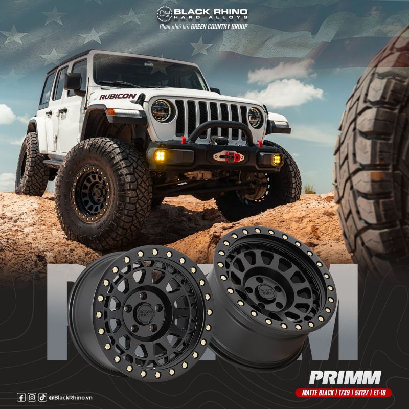 MÂM BLACK RHINO PRIMM 17×9 | 5×127 | ET-18 | CB71.5 (MÀU ĐEN MỜ)