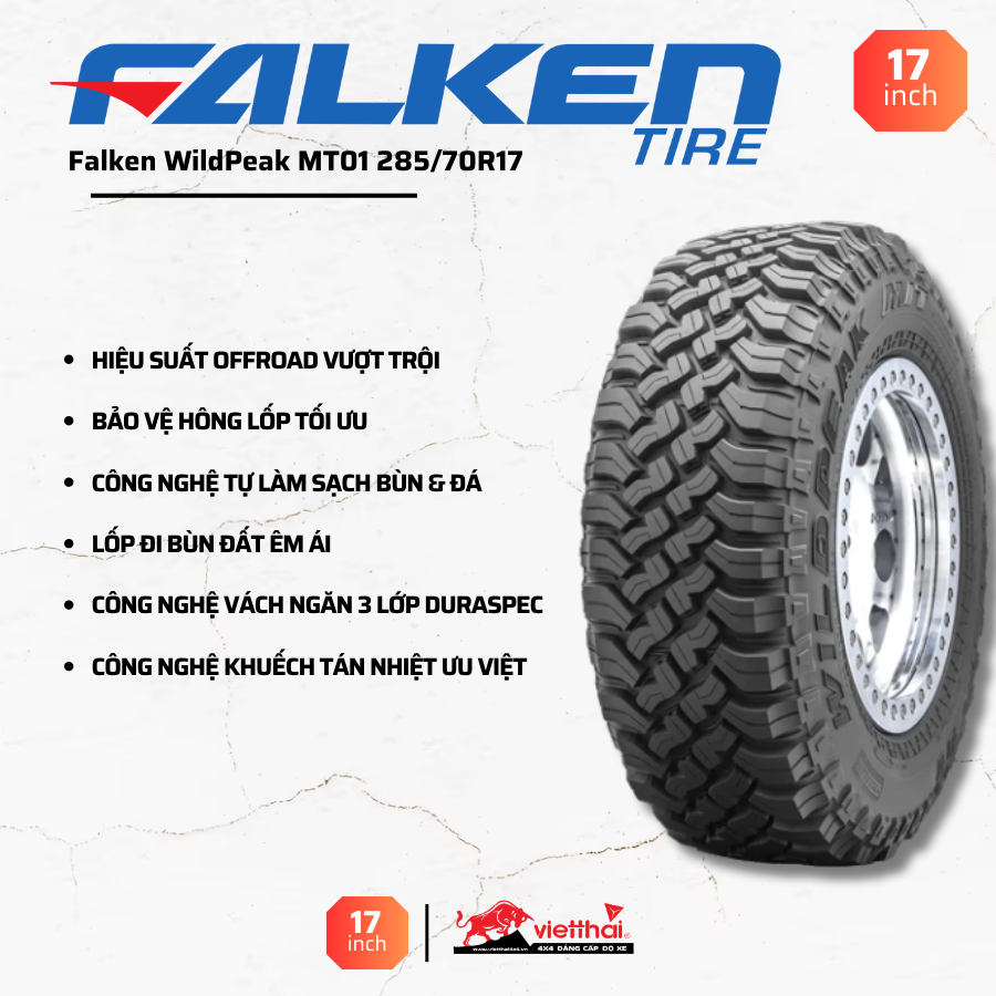 Lốp địa hình Falken WildPeak MT01 285/70R17 – Công nghệ Nhật Bản