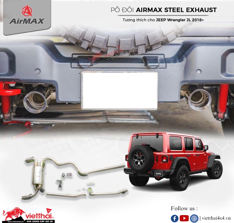 PÔ  KÉP ON OFF AIRMAX STAINLESS STEEL CHO JEEP WRANGLER JL 2018+