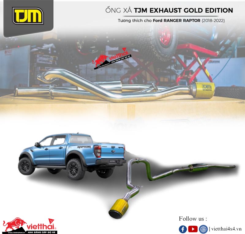 PÔ ĐƠN TJM EXHAUST – GOLD CARBON TAIL CHO XE RAPTOR