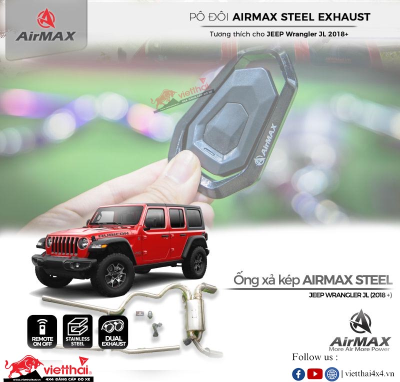 PÔ  KÉP ON OFF AIRMAX STAINLESS STEEL CHO JEEP WRANGLER JL 2018+