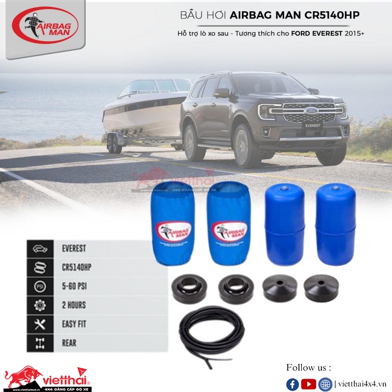 BẦU HƠI CHO FORD EVEREST 2015+ (TĂNG CHIỀU CAO 25MM) THƯƠNG HIỆU  AIRBAG MAN CR5140HP