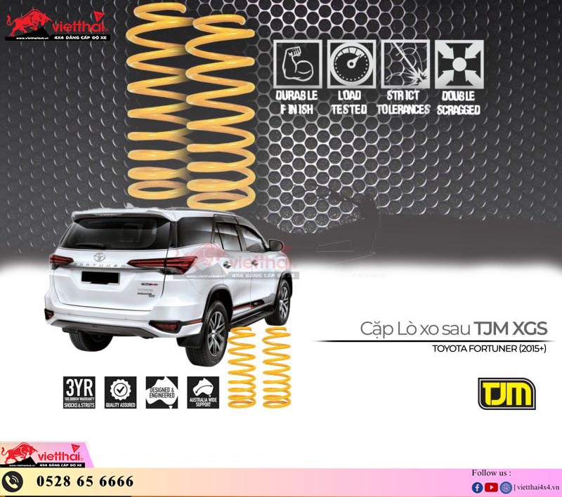 CẶP LÒ XO SAU TJM CHO TOYOTA FORTUNER (2015+) | DÀNH CHO XE TẢI TRỌNG NHẸ 50KG