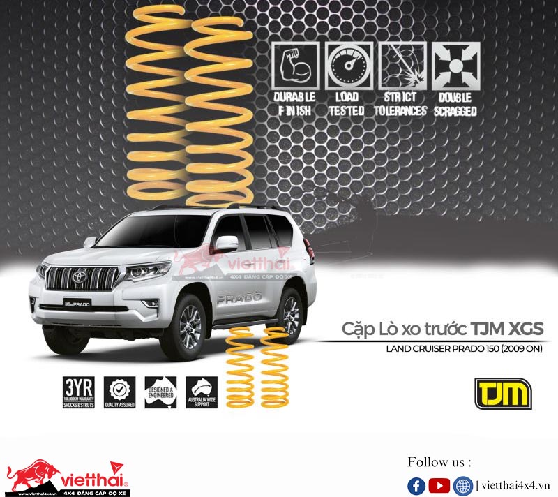CẶP LÒ XO TRƯỚC VÀ SAU TJM CHO TOYOTA LAND CRUISER PRADO 150 (2009 ON) | DÀNH CHO XE TẢI TRỌNG NHẸ 150KG