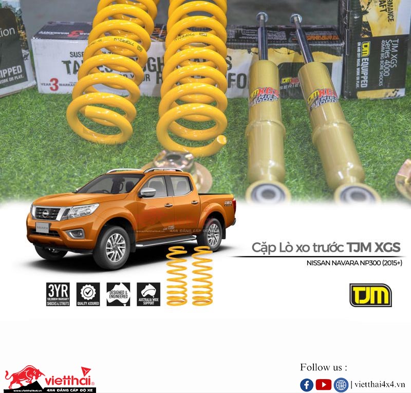 CẶP LÒ XO TRƯỚC VÀ SAU THƯƠNG HIỆU TJM CHO NISSAN NAVARA NP300 (2015+) | DÀNH CHO XE GẮN CẢN, TỜI TRÊN 80KG