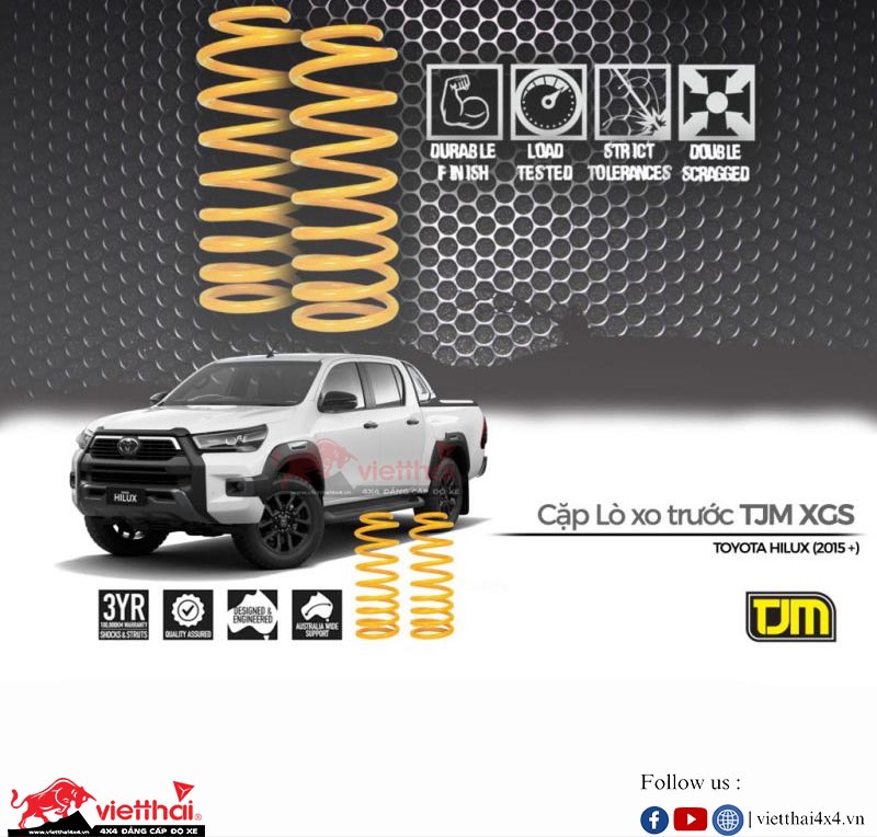 CẶP LÒ XO TRƯỚC VÀ SAU THƯƠNG HIỆU TJM CHO TOYOTA HILUX GEN8 (2015+) | DÀNH CHO XE GẮN CẢN NẶNG HOẶC TỜI TRÊN 80KG