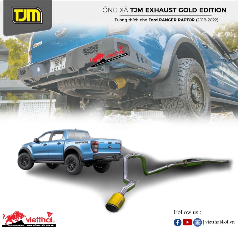 PÔ ĐƠN TJM EXHAUST – GOLD CARBON TAIL CHO XE RAPTOR