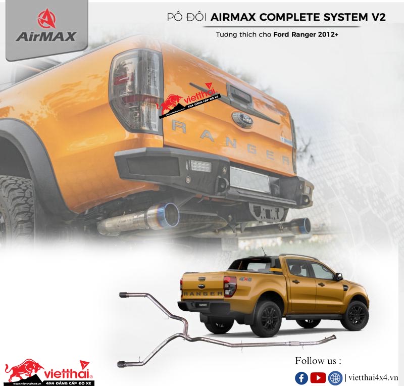 ỐNG XẢ ĐÔI AIRMAX COMPLETE EXHAUST SYSTEM V2 CHO FORD RANGER