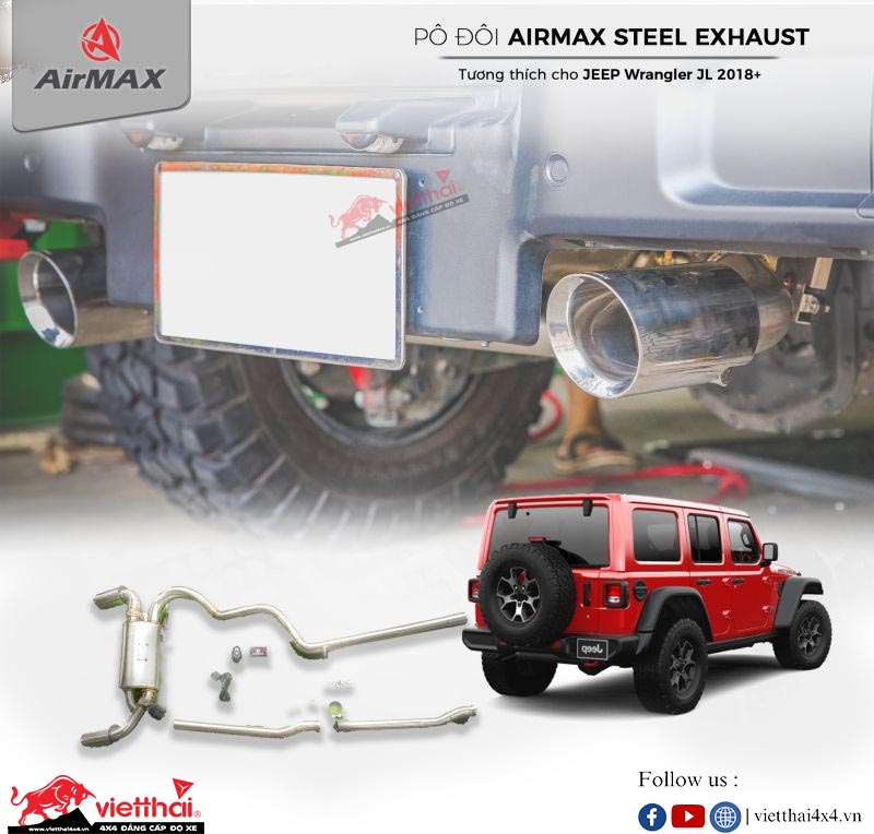PÔ  KÉP ON OFF AIRMAX STAINLESS STEEL CHO JEEP WRANGLER JL 2018+