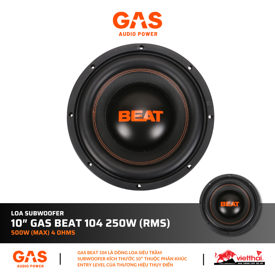 Loa Subwoofer 10″ GAS BEAT 104 250W (RMS) 500W (MAX) 4 Ohms