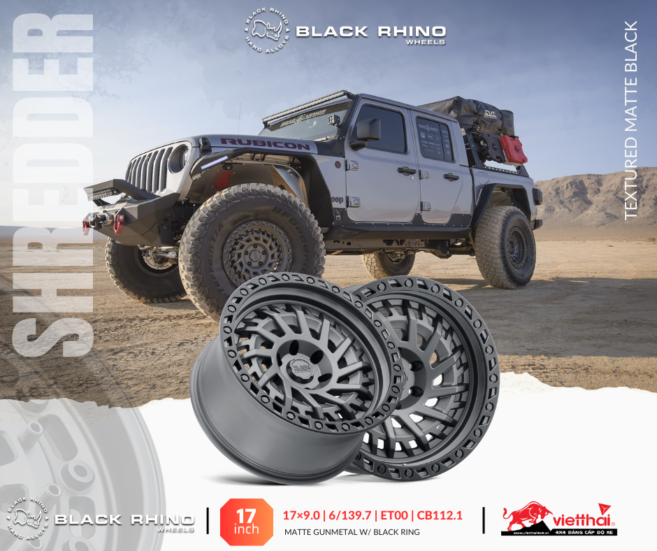 Mâm Black Rhino Shredder RF™ 17×9.0 | 6/139.7 | ET00 | CB112.1 (Màu Đen mờ)
