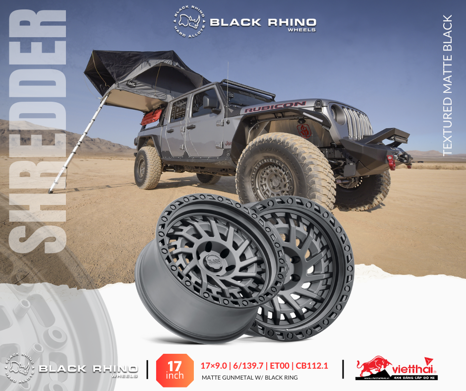 Mâm Black Rhino Shredder RF™ 17×9.0 | 6/139.7 | ET00 | CB112.1 (Màu Đen mờ)