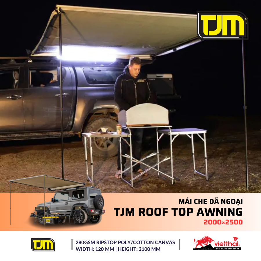 Mái che TJM Roof Top Awning 2000×2500mm (Có đèn Led và dimmer)