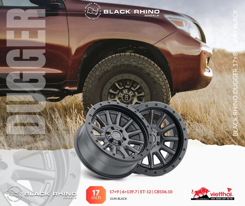Mâm Black Rhino Dugger 17×8.5 | 6/139.7 | ET00 | CB112.1 (Màu Đen)