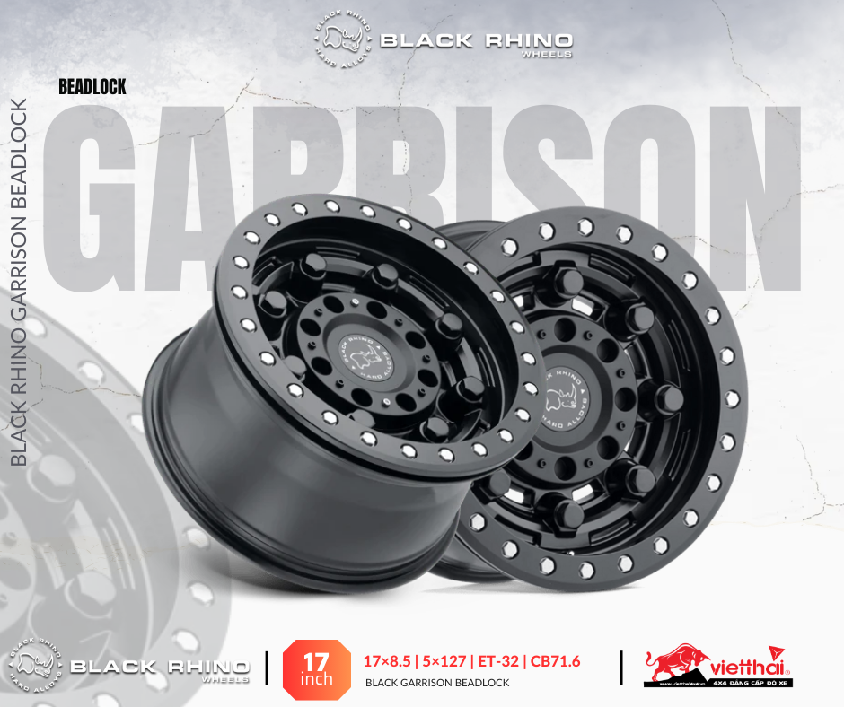 Mâm Black Rhino Garrison Beadlock cho Jeep 17×8.5 | 5×127 | ET-32 | CB71.6 (Đen mờ)