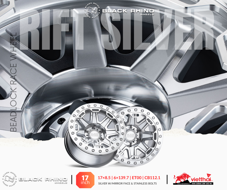 Mâm Black Rhino Rift Beadlock 17×8.5 | 6×139.7 | ET00 | CB112.1 (Màu Bạc)