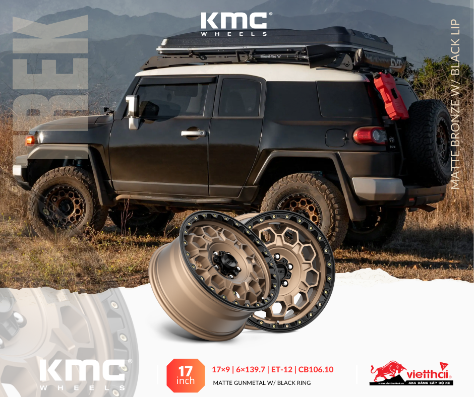 Mâm KMC KM545 Trek 17×9 | 6×139.7 | ET-12 | CB106.10 (Đồng viền Đen)