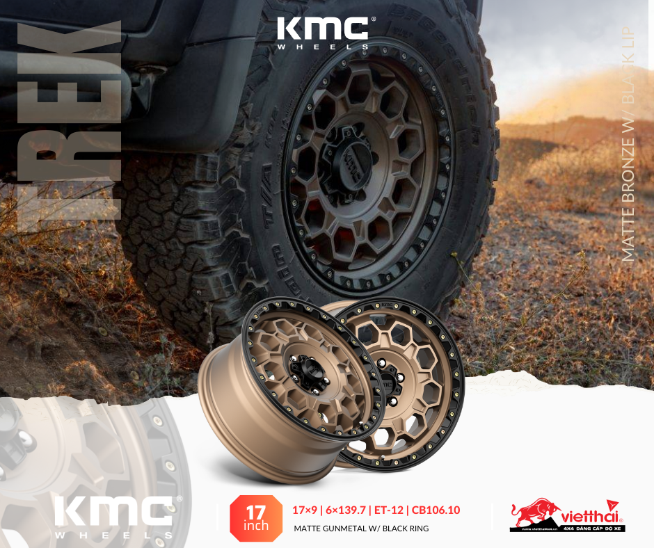Mâm KMC KM545 Trek 17×9 | 6×139.7 | ET-12 | CB106.10 (Đồng viền Đen)