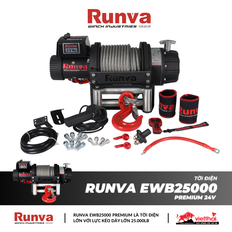Tời Runva EWB25000 Premium 24V cáp thép