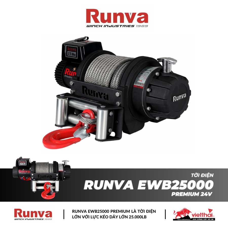 Tời Runva EWB25000 Premium 24V cáp thép
