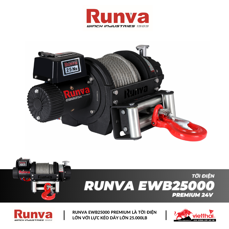 Tời Runva EWB25000 Premium 24V cáp thép