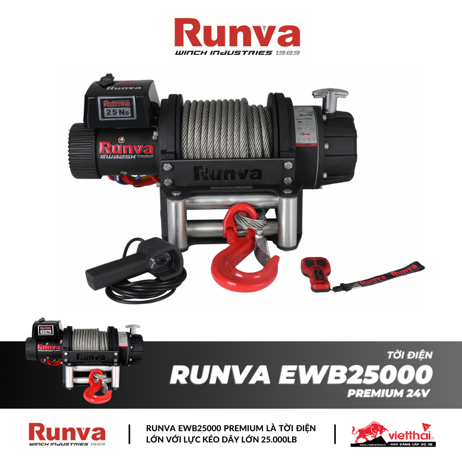 Tời Runva EWB25000 Premium 24V cáp thép
