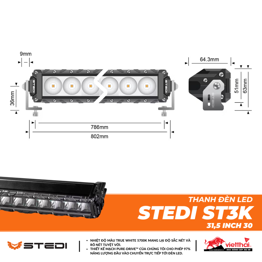 THANH ĐÈN LED ST3K 31,5 INCH 30