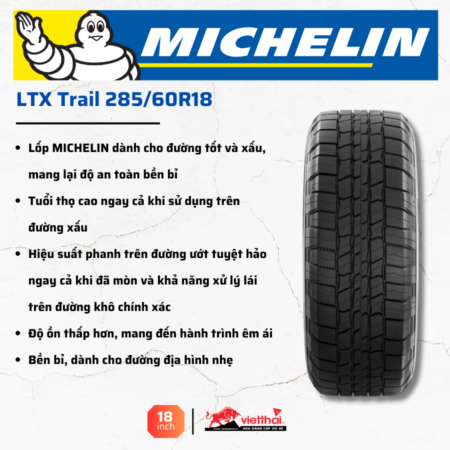 Lốp Michelin LTX Trail 285/60R18 cho xe Bán tải và SUV