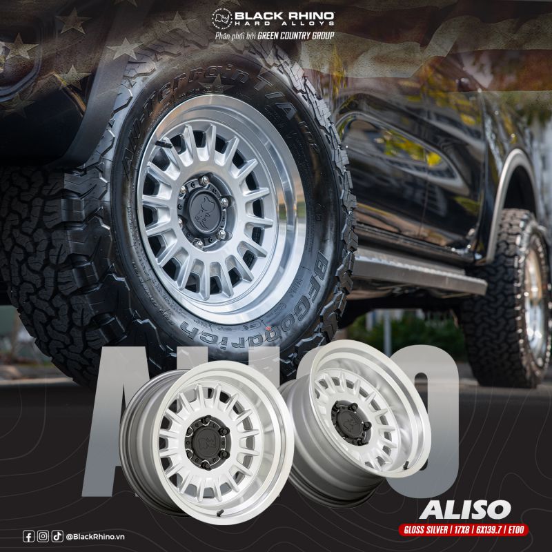 MÂM BLACK RHINO ALISO 17×8 | 6/139.7 | ET00 | CB106.1 (MÀU BẠC)