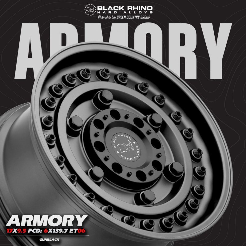 MÂM BLACK RHINO ARMORY 17×9.5 | 6/139.7 | ET06 | CB106.1 (MÀU XÁM ĐEN)