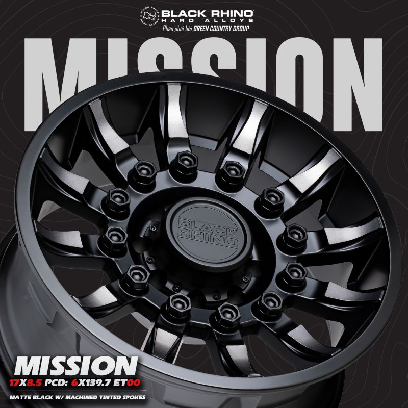 Mâm Black Rhino Mission 17×8.5 | 6/139.7 | ET00 | CB112.1 (Màu Đen mờ)