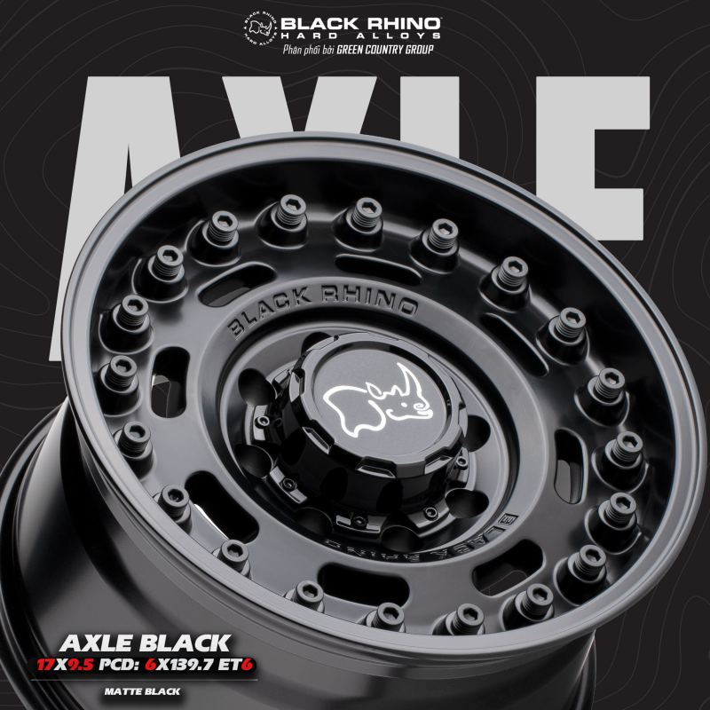 MÂM BLACK RHINO AXLE 17×9.5 | 6/139.7 | ET06 | CB112.1 (MÀU ĐEN MỜ)