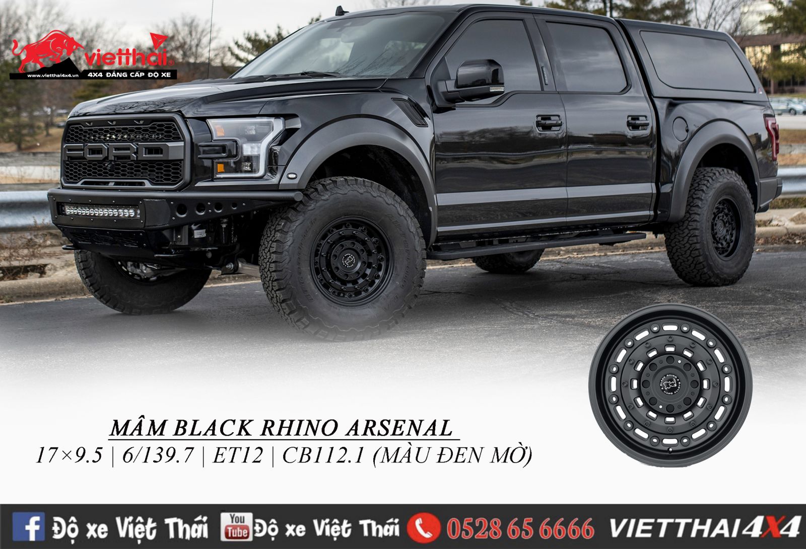 MÂM BLACK RHINO ARSENAL 17×9.5 | 6/139.7 | ET12 | CB112.1 (MÀU ĐEN MỜ)