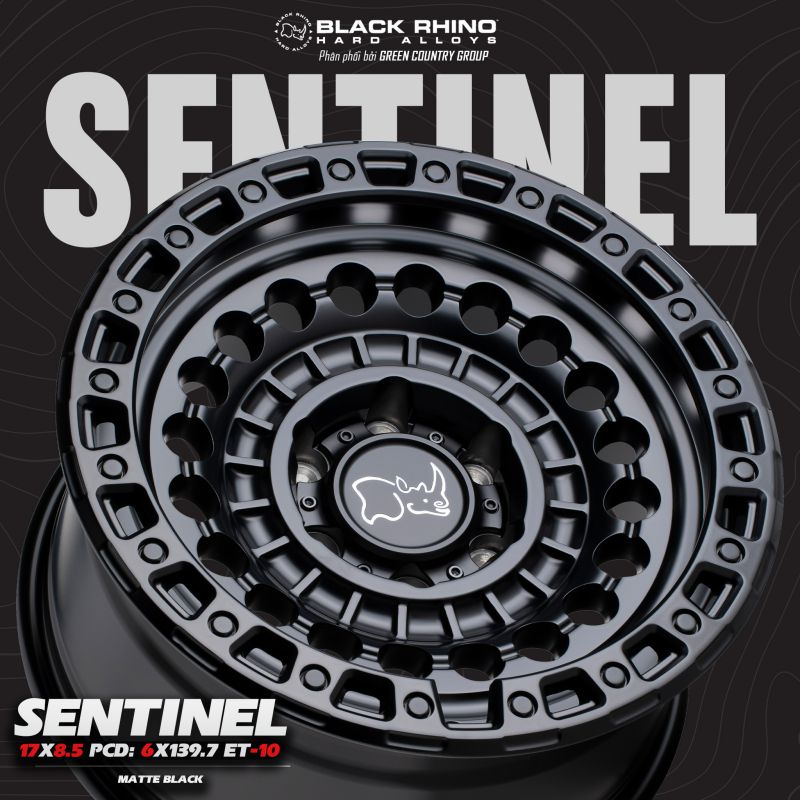 MÂM BLACK RHINO SENTINEL 17×8.5 | 6×139.7 | ET-10 | CB112.1 (ĐEN MỜ)