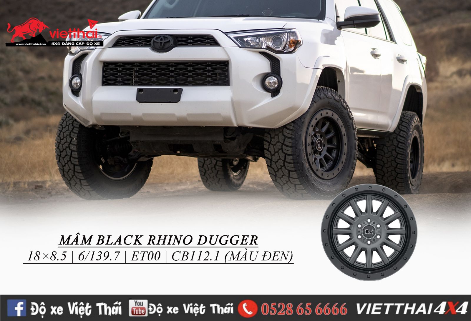 MÂM BLACK RHINO DUGGER 18×8.5 | 6/139.7 | ET00 | CB112.1 (MÀU ĐEN)